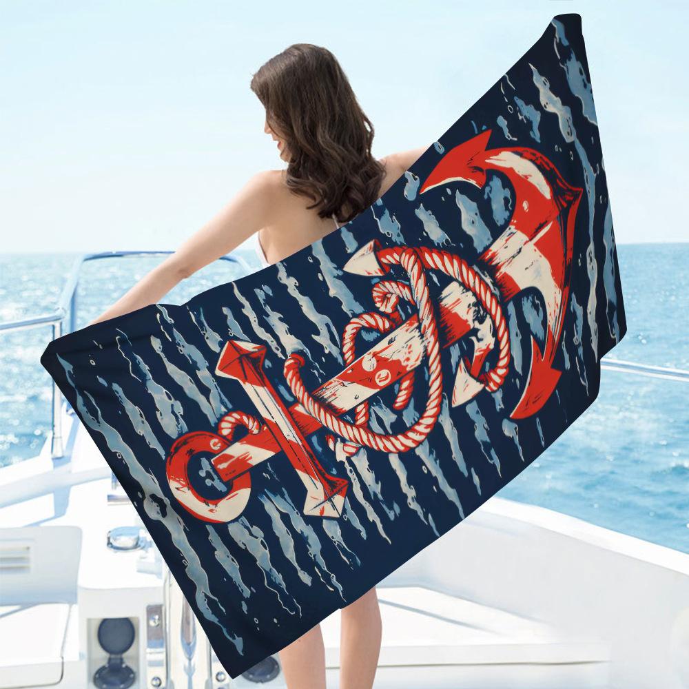 Nordic painted ship anchor digital-printed polyester Superfine fiber double-sided fleece Beach vacation bath towel, beach towel