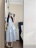 Korean Style Blue Puff Sleeve Drawstring Waist Dress for Women - Summer 2026 Collection