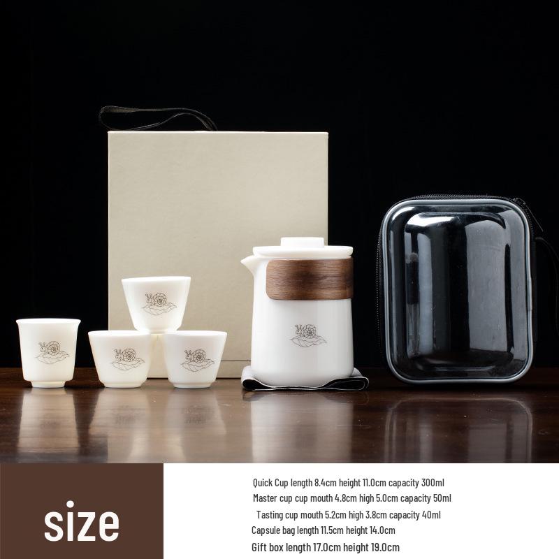 Premium Mutton Fat White Porcelain Panda Travel Tea Set - Portable Kung Fu Set with One Pot and Four Cups for Car, Outdoor, and Camping Use.