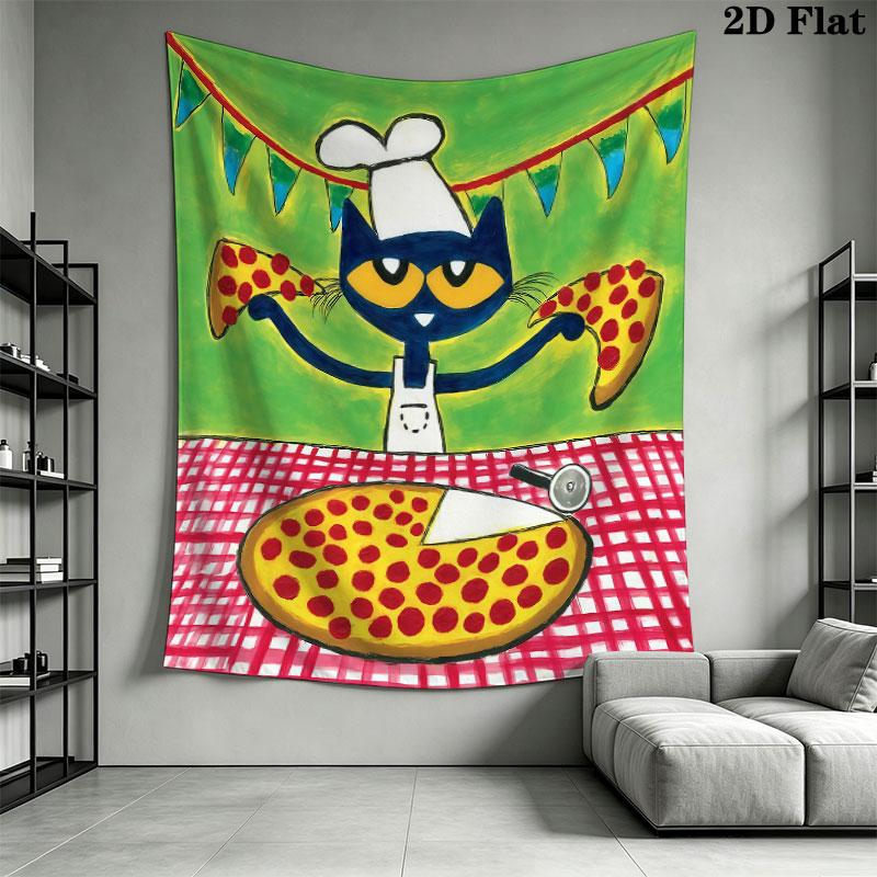 Pete Cat Joy Wall Hanging Printed Fabric Blanket Decorative Tapestries for Bedroom Living Room Home Decor