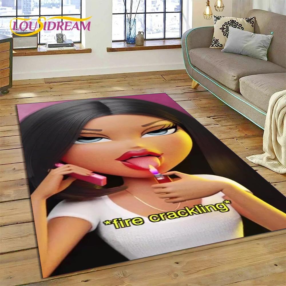 HD Cartoon Bratz Doll Cute Girls 3D Rug Carpet for Living Room Bedroom Home Decor,Floor Mat Non-slip Decoration for Sofa Doormat