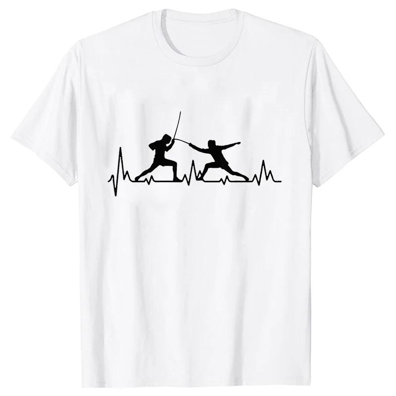 Summer Men T-Shirt Heart Beat Fencing Funny Graphic Tops Short Sleeve Tees Fencing Oversized Tshirt Cool Gift Mens Clothing