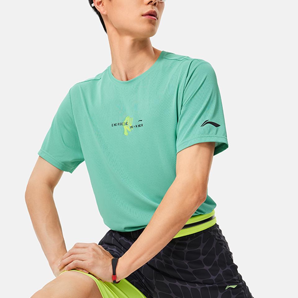 Li Ning Mens Running Series Quick-Dry Breathable Pullover Crew Neck Short Sleeve T-Shirt Men Tops Mint-Green ATSU059-2