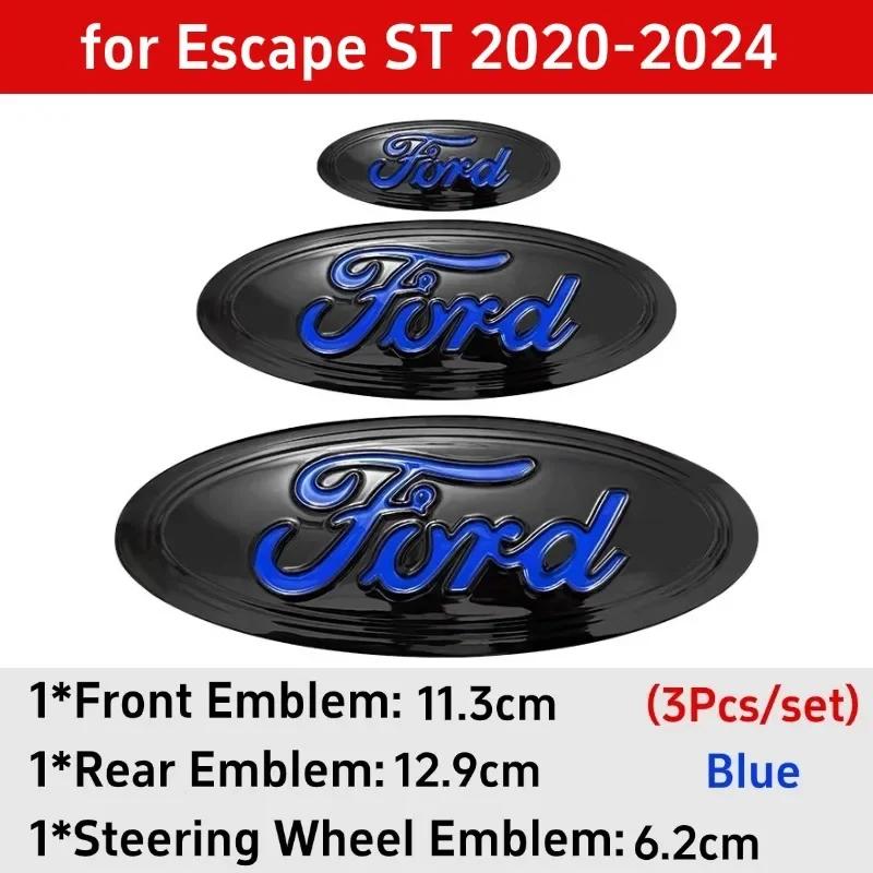 Car Sticker 3pcs Badge for Ford Taurus Equator Explorer Escape ST Kuga Mondeo Focus Edge Car Front Rear Logo Steering Wheel Cove