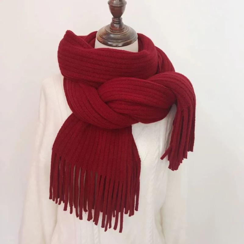 Winter long scarf women's simple fringed shawl with imitation cashmere windproof warm solid color scarf