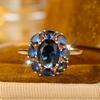 Vintage Oval Blue Crystal Flower Rings for Women Luxury Golden Ring Bride Wedding Jewelry Party Gift