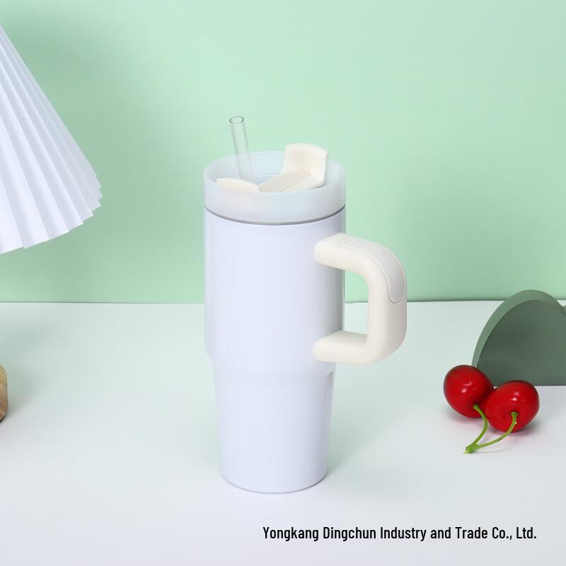 Insulated Sublimation Travel Tumbler with Handle and Straw