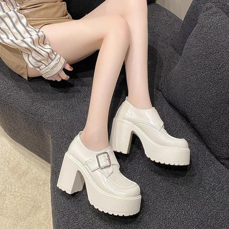 Platform loafers women's spring and autumn new models, small thick heels, single shoes, wind and small leather shoes