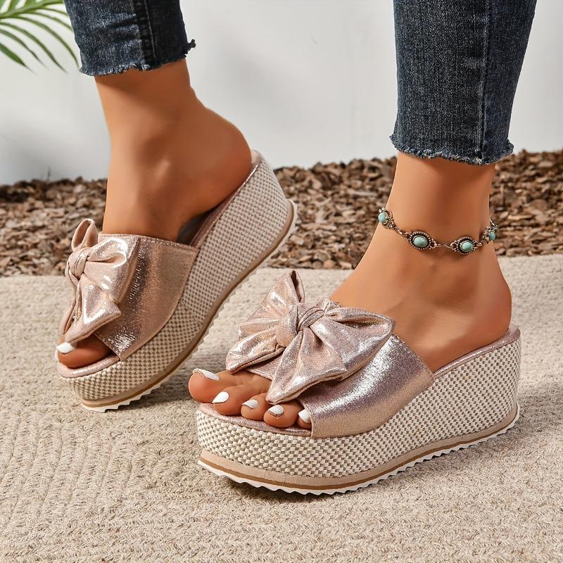 Women's Thick Sole Sandals Solid Color Versatile Bow High Quality Platform