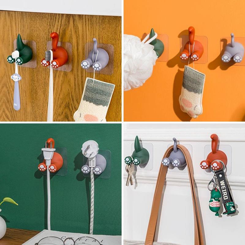 6 Styles Cartoon Animal Tail Toothbrush Holder Punch-Free Wall Hook Cute Self-adhesive Bathroom Towel Hook Children Toothbrush Holder