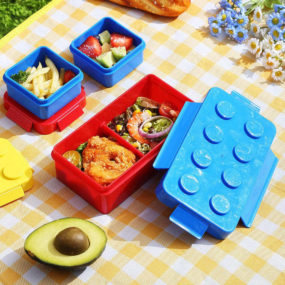 Creative Funny Building Block Splicing Bento Box for Kids - Microwave Safe Plastic Food Storage Container for School Lunch