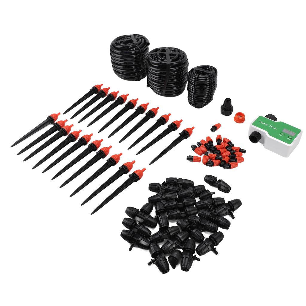 Drip Irrigation System Kit Automatic Watering System with Water Timer for Greenhouse Garden Lawn