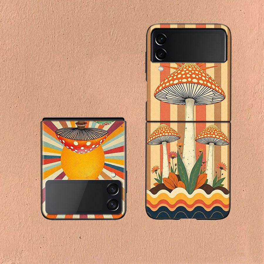 Boho Hippy Mushroom Sunrise Phone Case For Samsung Z Flip 6 7 5G Galaxy Z Flip 5 4 3 5G Cases Shockproof Hard Cover TPU