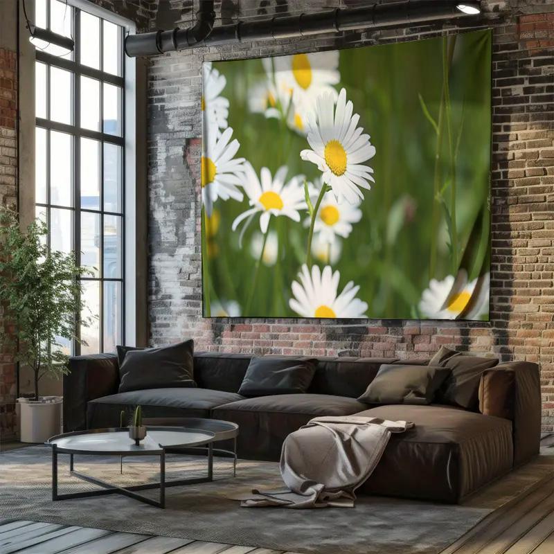 Spring Greenery Tapestry with Oxeye Daisy  NatureInspired Wall Decor