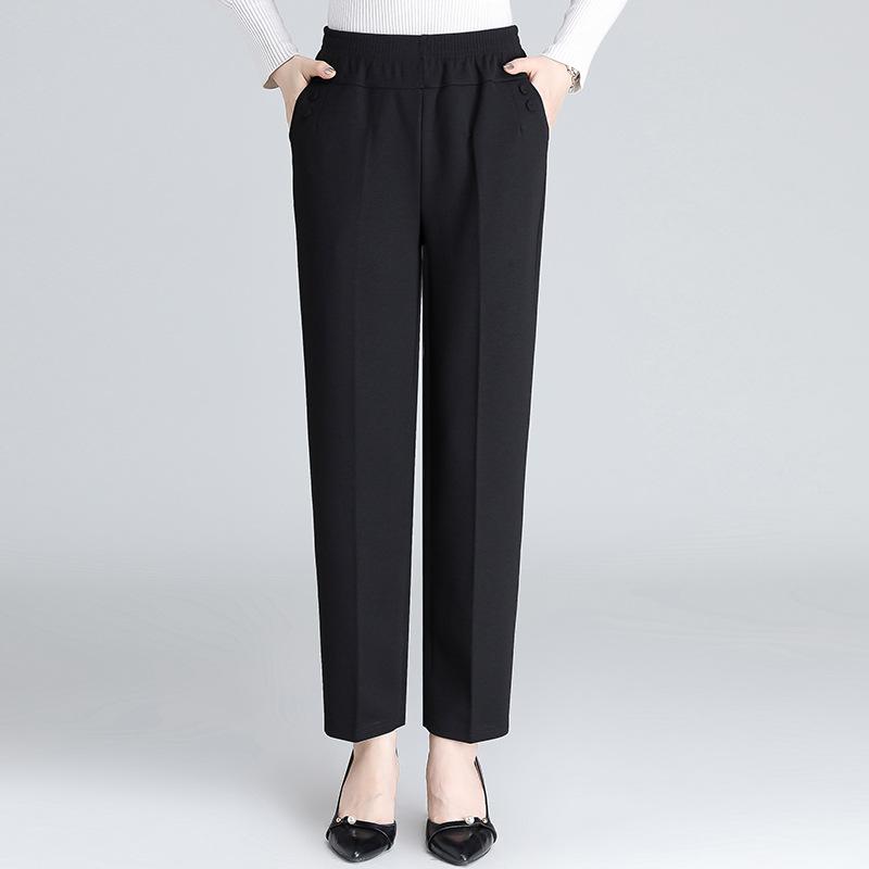 

Весенние и осенние брюки для мамы с высокой талией и эластичной резинкой, прямые брюки, повседневные брюки, брюки для женщин среднего возраста, весна 4XL чёрный