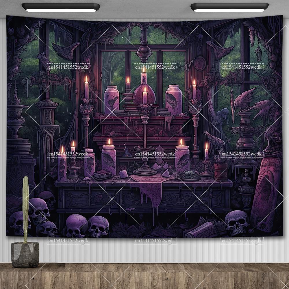 Witch's Library Staircase Tapestry Magic Bookshelf Tapestry Wall Hanging Altar Cloth Aesthetic Room Decor Book Shelves Backdrops