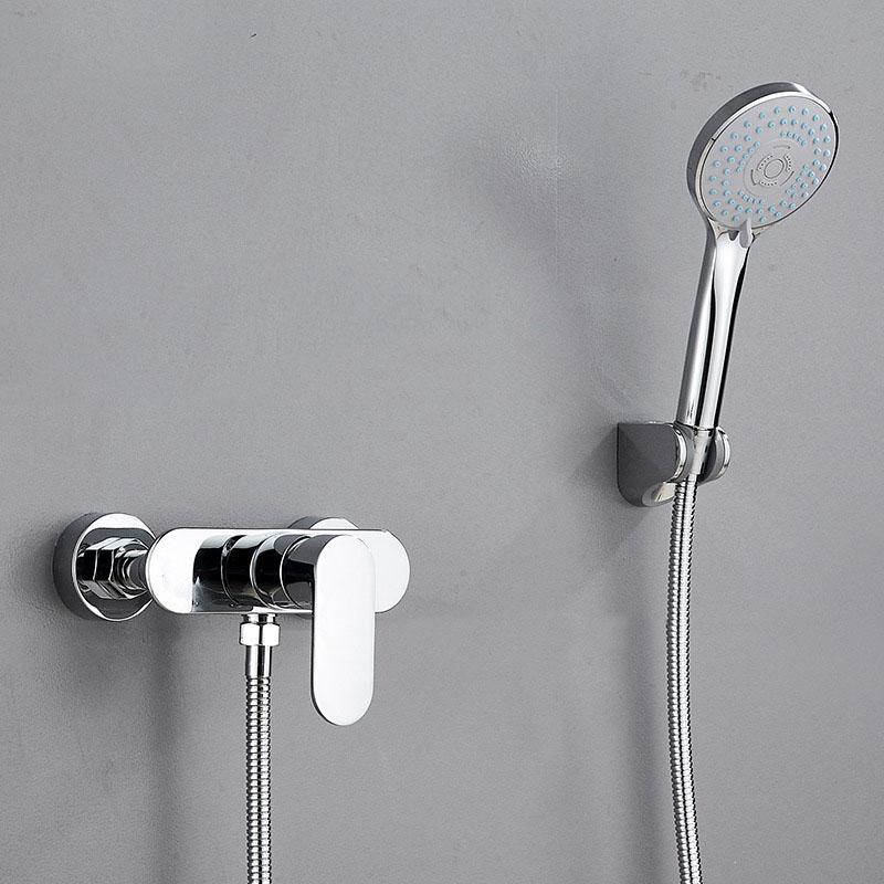 Chrome Brass Simple Shower Set Wall Mounted Hot Cold Water Mixer Faucet Shower Lift Shower Faucet Handheld Shower Set