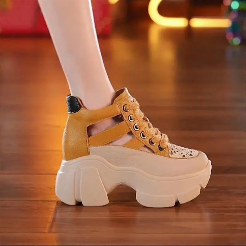 Fashion Hollow Summer Sandals Wedge Heels Sneakers Women High Platform Beach Flip Flops Casual Breathable Walking vulcanized shoes