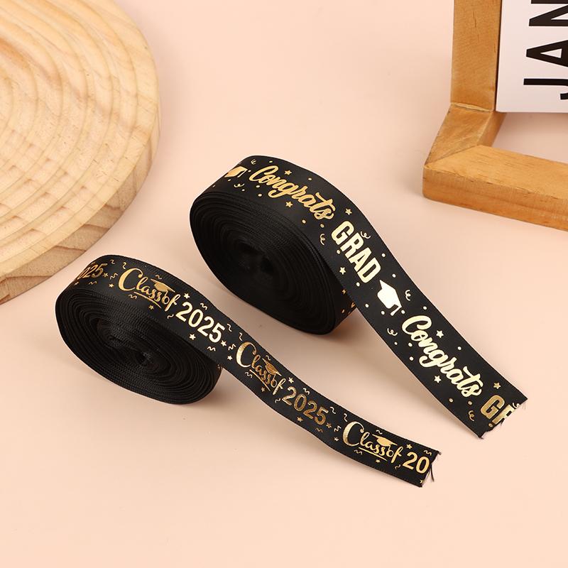 10Yard/Lot 2025 Graduation Satin Ribbon Bronzing Congrats On Congratulations Congrats Grad Decorative Ribbon Gift Wrapping