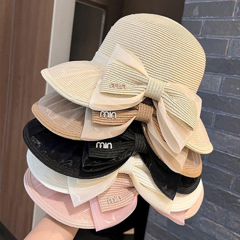 New Fashion Bow Hat Women's Summer Breathable Seaside Face Shading Sun Protection Sun Hat