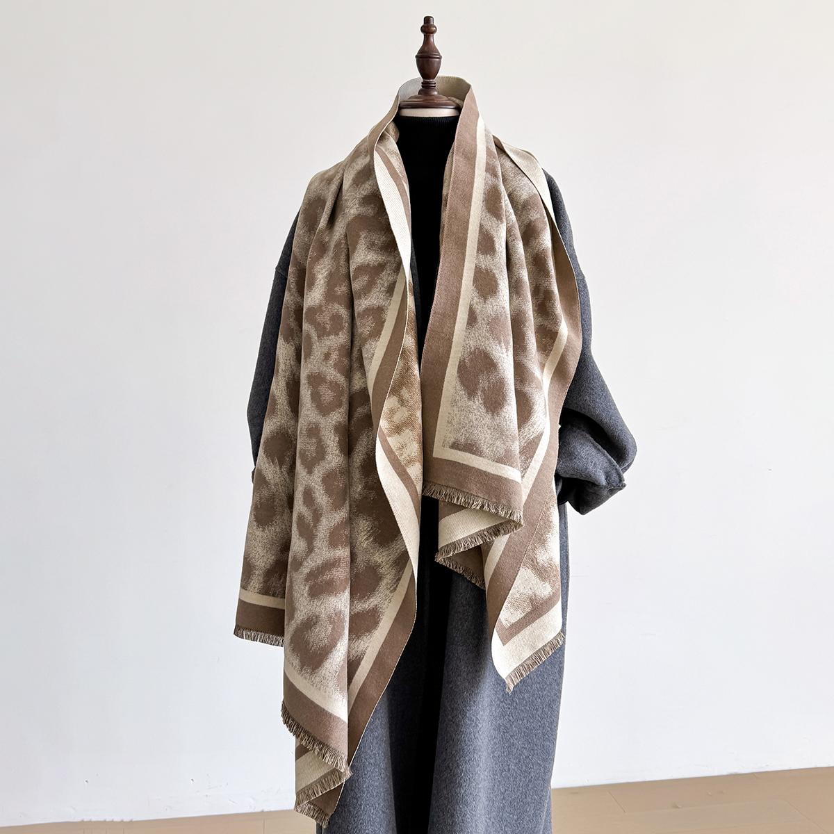 Winter Travel Faux Cashmere Scarf For Women Thick Warm With Cashew And Leopard Print Fashionable Luxurious Blanket Scarf