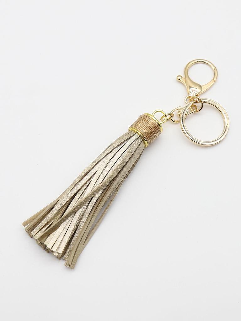 Alloy & Leather Tassel Keychain: Waxed Cord Charm for Women's Bags