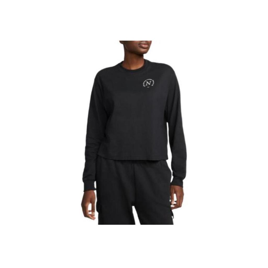 Nike Commuter Breathable Comfortable American Vintage Long Sleeve Drop Shoulder T-Shirt Women Tops Black DR9027-010