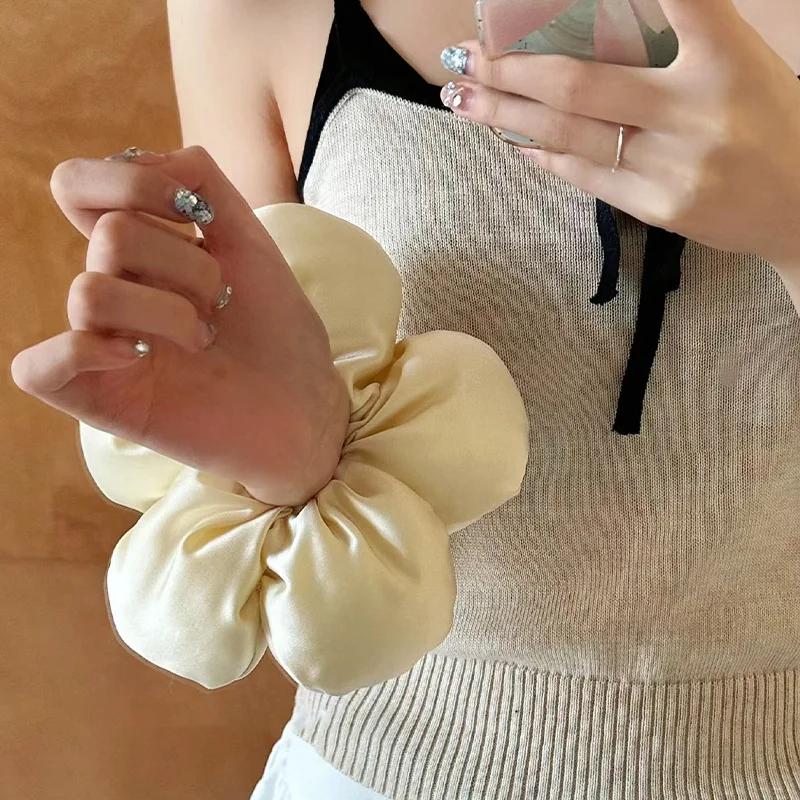 Oversized Fluffy Bread Flower Elastic Hair Ties for Women Solid Color Sweet Cute Girls High Ponytail Scrunchies Trendy Headdress