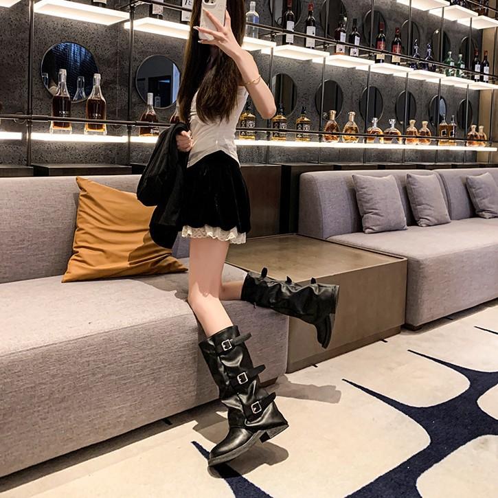 French Premium Stacking Boots Women's 2025 Summer New Retro Slim Platform Knight Boots Temperament Commuter Martin Boots