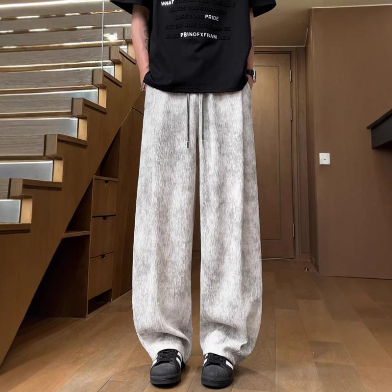 New Summer Loose Wide-Leg Casual Dirty Pants for Men, Soft and Breathable Tie-Waist Trousers