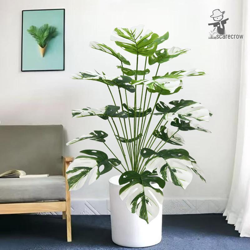White Variegated Monstera Artificial Plant for Home, Office, or Outdoor Decor