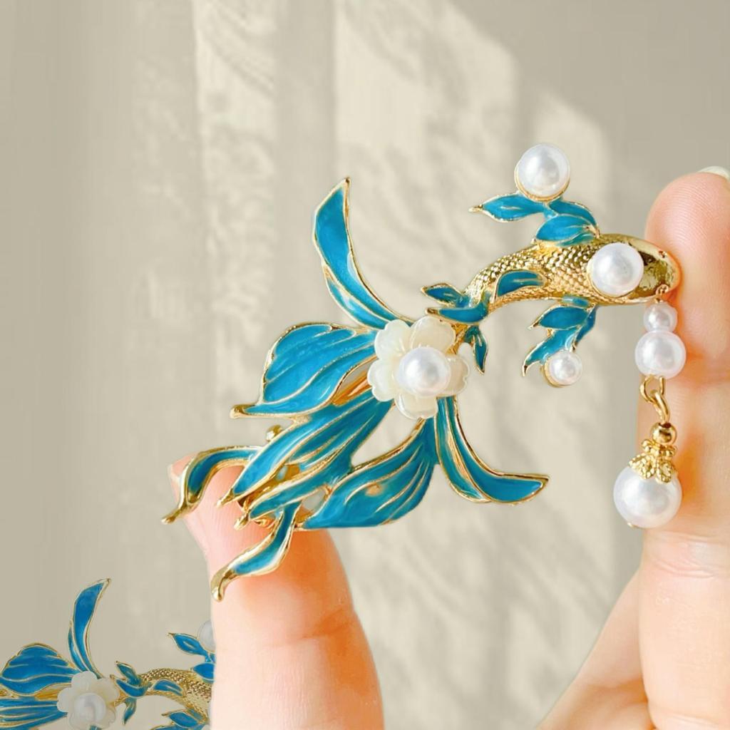 Elegant Blue Cloud Pearl Hairpin with Tassel