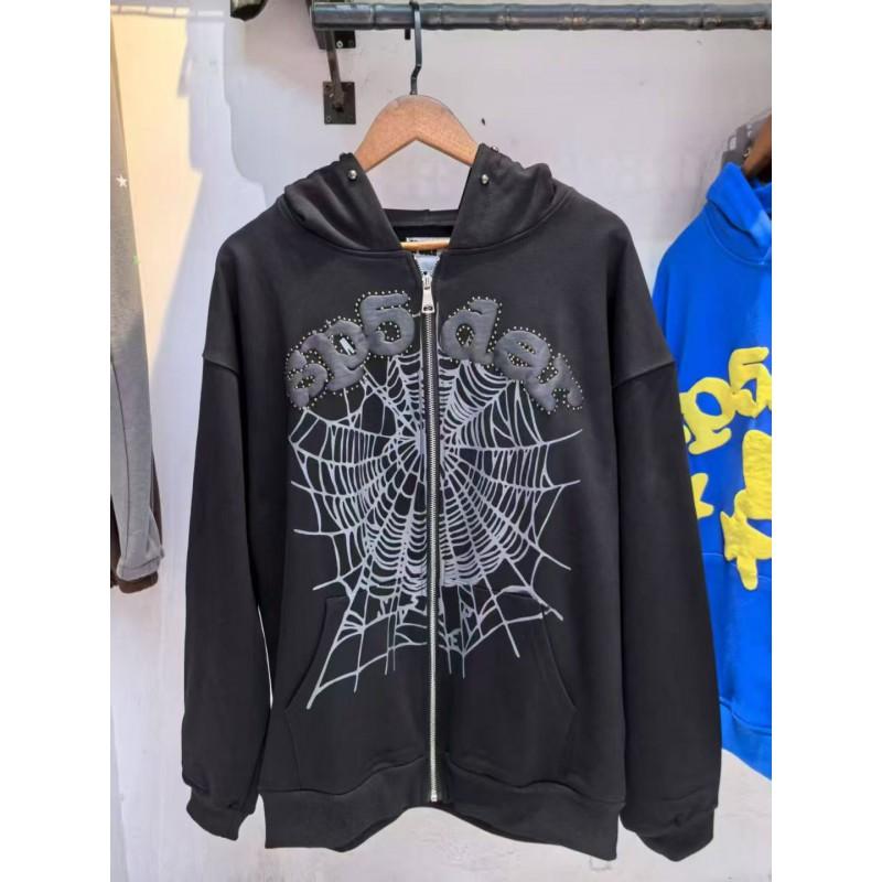 Unisex Oversized Hoodie With Spiderweb Foil Print Hip Hop Streetwear Cotton Sweatshirt