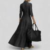 Women Vintage Denim Maxi Dress Long Sleeve Button Front Shirt Dress Casual Loose Fit Long Skirt with Pockets