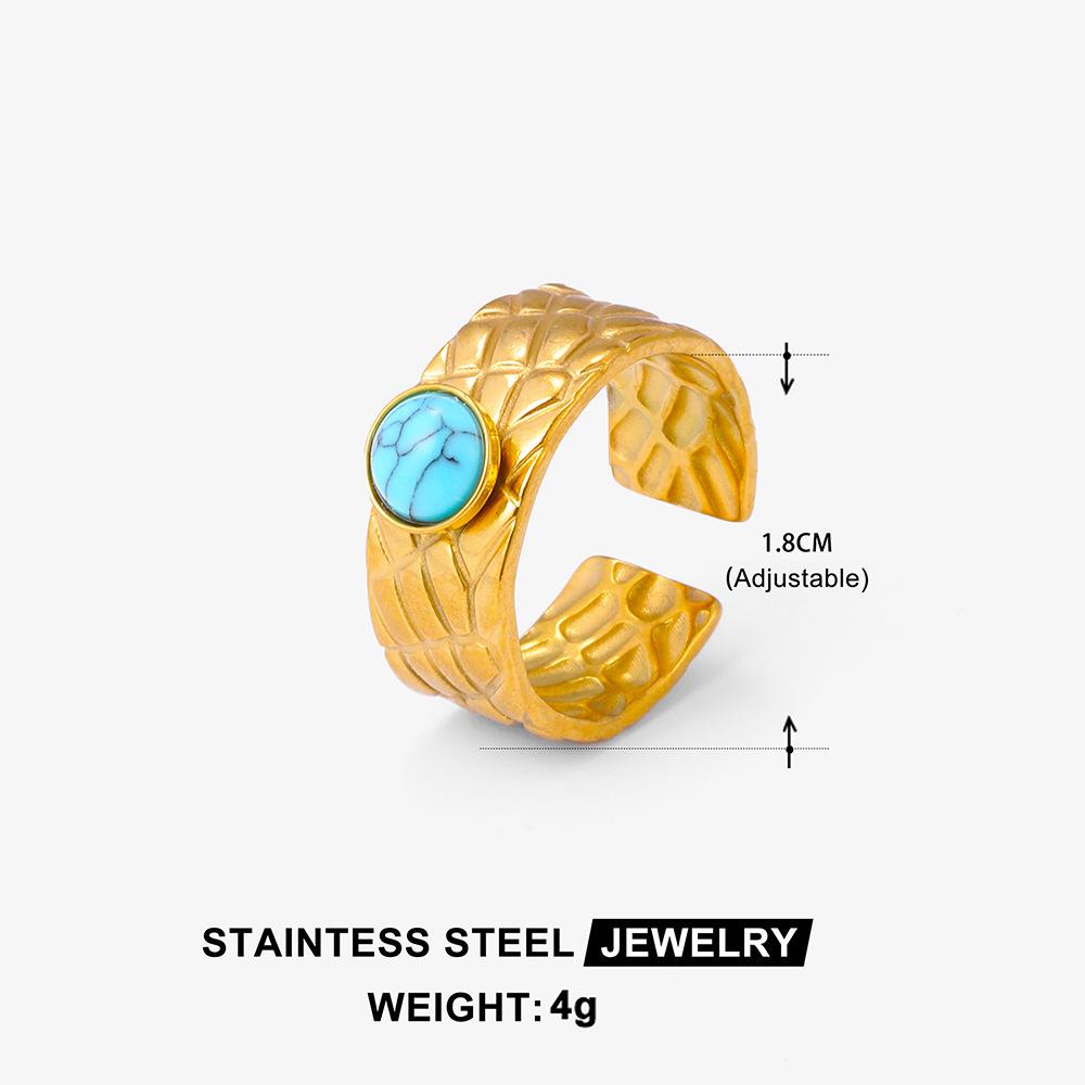 Boho Mehrfarbiger Türkis Edelstahl Offener Ring, Umweltfreundlich & Lichtecht, Schlichtes Titanstahl Design für Damen