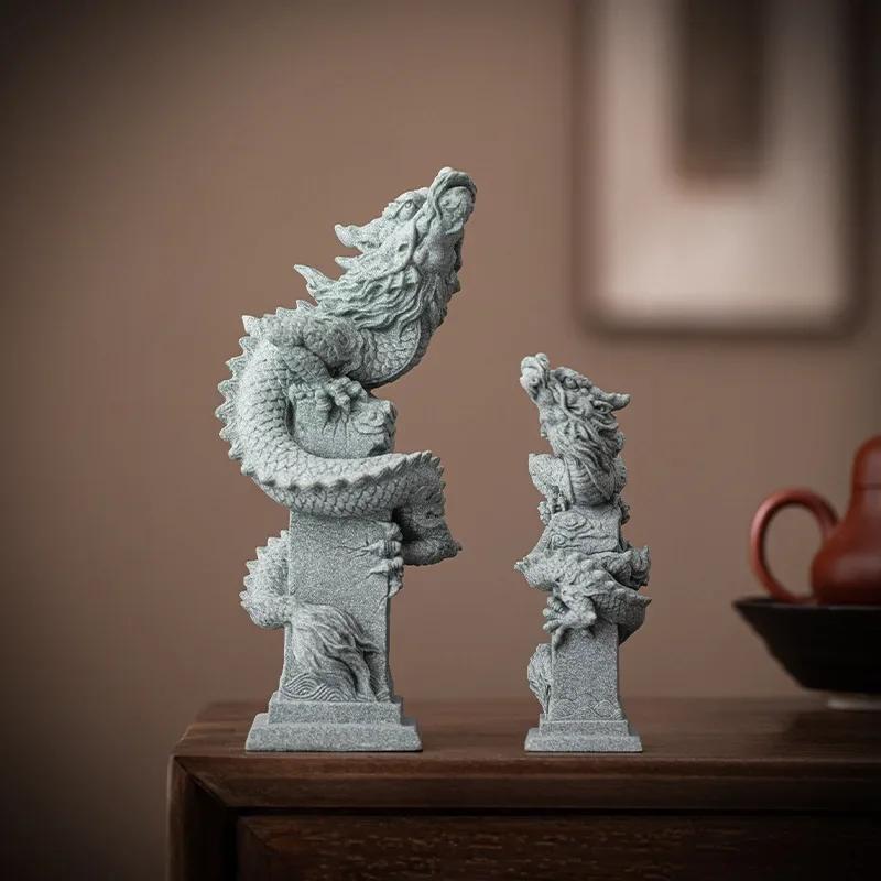 Socha pískovcového Zvěrokruhu Panlong Draka Čínský maskot Domácí Pokoj Kancelář Feng Shui Socha Nejlepší Dárek v Roku Draka