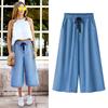 Kadın Crop Pantolon 3/4 Boy Denim Jogger İpli Kapri Pantolon Lastikli Bel Eşofman Altı