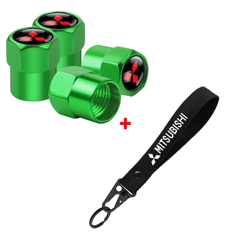 For Mitsubishi Lancer Outlander Pajero L200 Ralliart Aluminum Metal Car Tire Valve Cover Car Badge Nylon Keychain Accessories