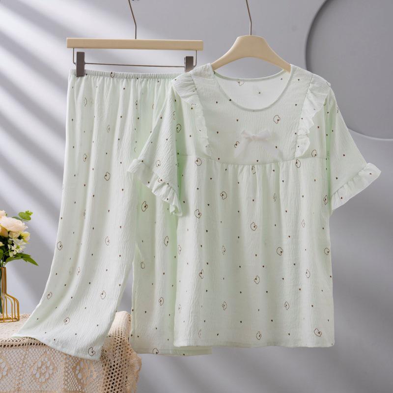2026 Women's Plus Size Short-Sleeve Cloud Cotton Pajama Set: High-End Printed Homewear for Spring, Summer, Autumn