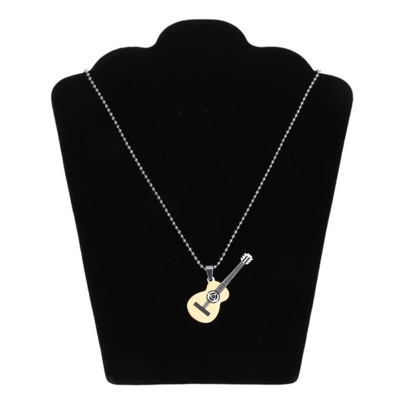 Musical Guitar Pendant with 60cm/24in Chain Hip Hop Music Style Stainless Steel Guitar Pendant Jewelry Personalized Gift