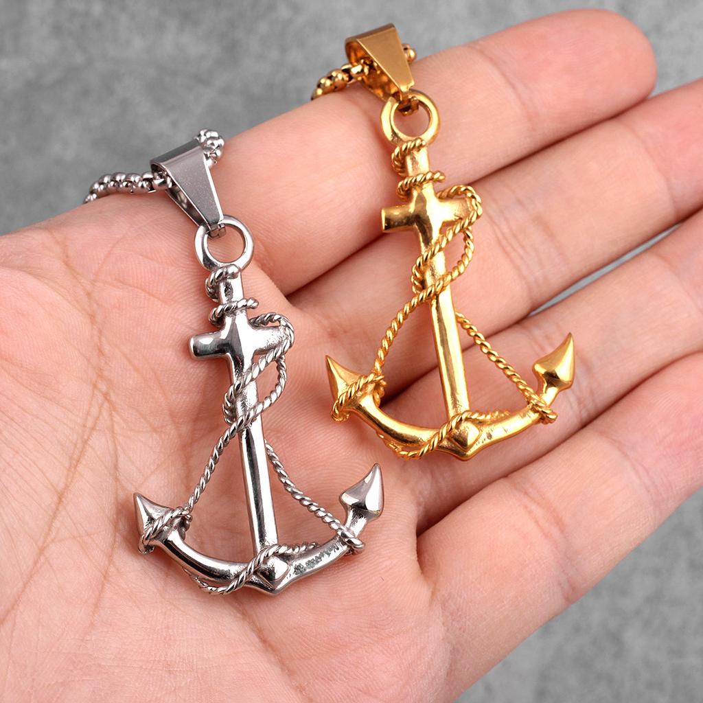 Golden  Color Anchor Men Necklaces Pendants Chain Punk for Boyfriend Male Stainless Steel Jewelry Creative Gift Wholesale