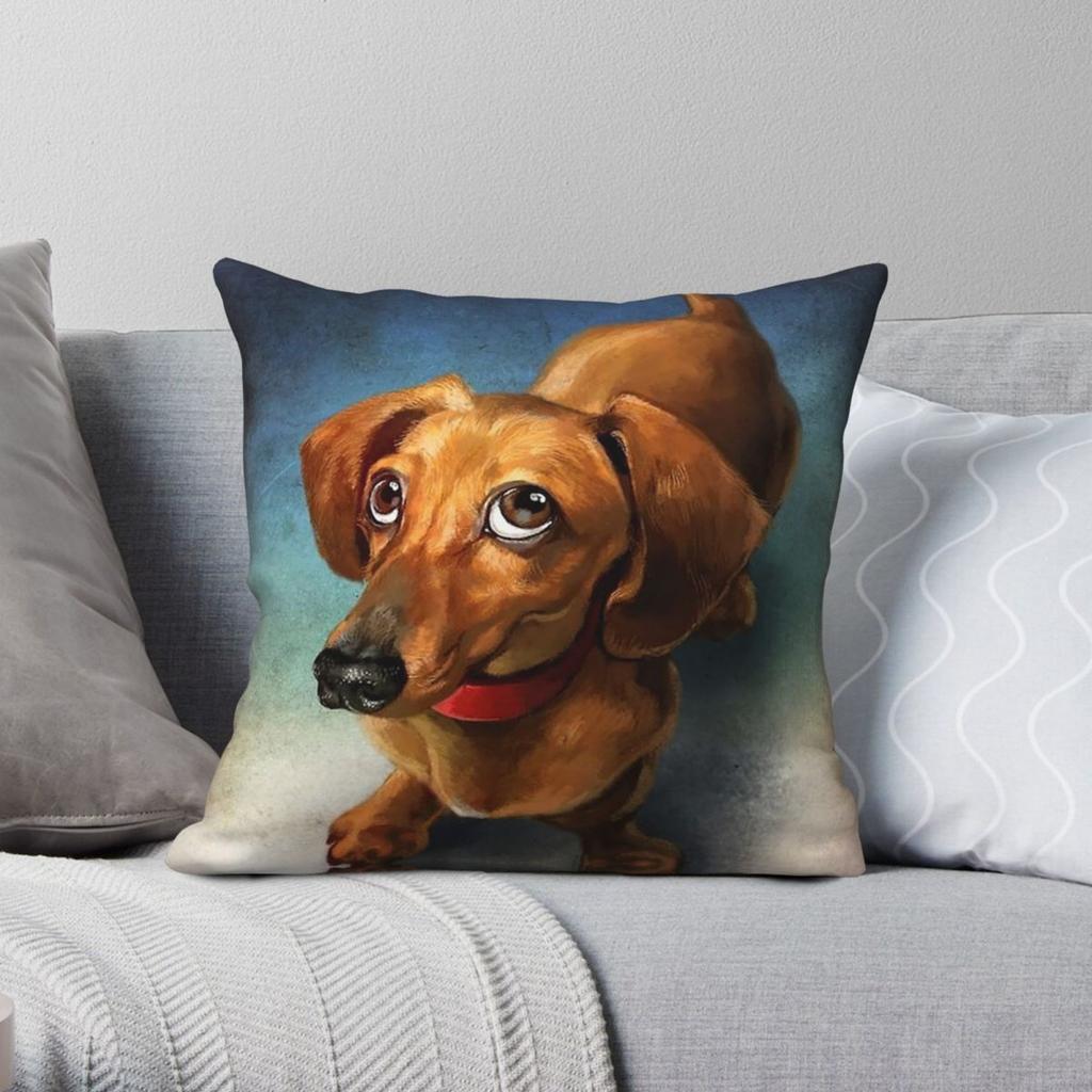 Dachshund Portrait Square Pillowcase Polyester Linen Velvet Creative Zip Decor Pillow Case Sofa Cushion Cover x