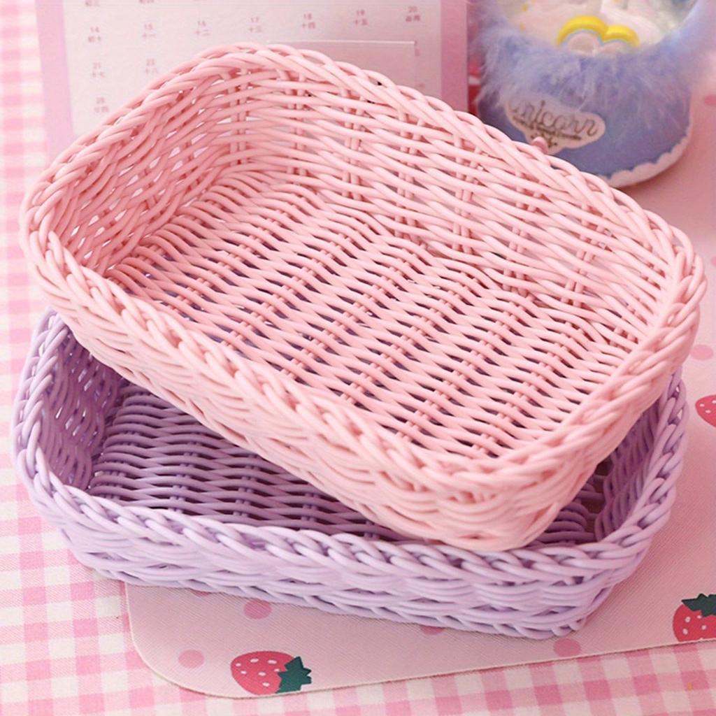 Striped Woven Storage Basket, Multifunctional Desktop Organizer, Ideal for Office Desk, Bedroom Table Small Items Storage