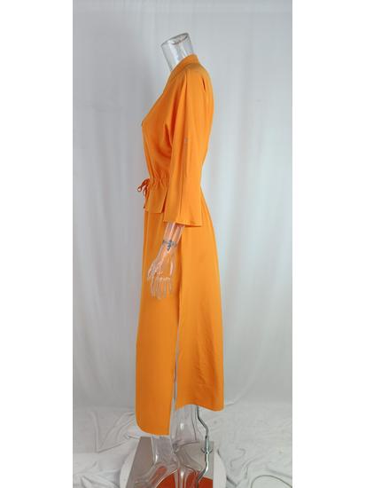 2025 Frühling Damen Locker Lässiges Langes Kleid mit Schlitz-Taschen