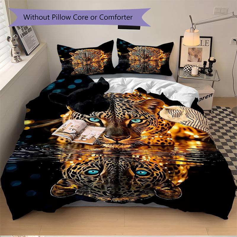 3pcs Leopard Reflection Printed Bedding Set, Soft and Comfortable Quilt Cover for Bedroom, Guest Room (1 Duvet Cover + 2 Pillowcases, Pillow Core