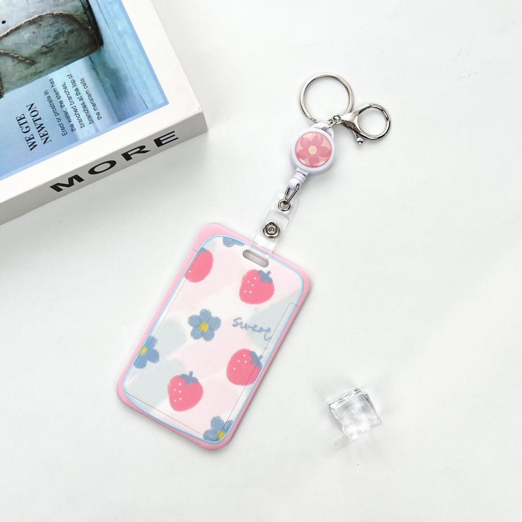 Ins Student Id Card Holder with Lanyard Slide Cover Transparent ABS School Card Cover Game Cards IC Card Protective Cover