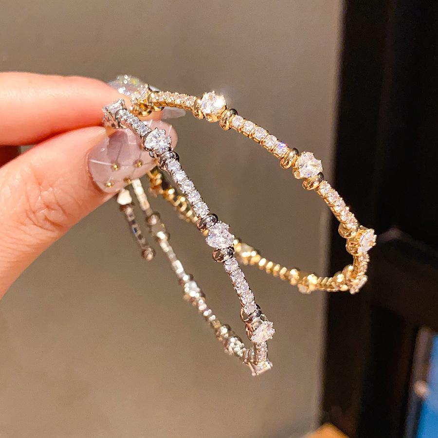 ZAKOL Korean Fashion Sparkling Geometric Heart Zirconia Bracelets for Women Elegant Wedding Party Jewelry Birthday Gift