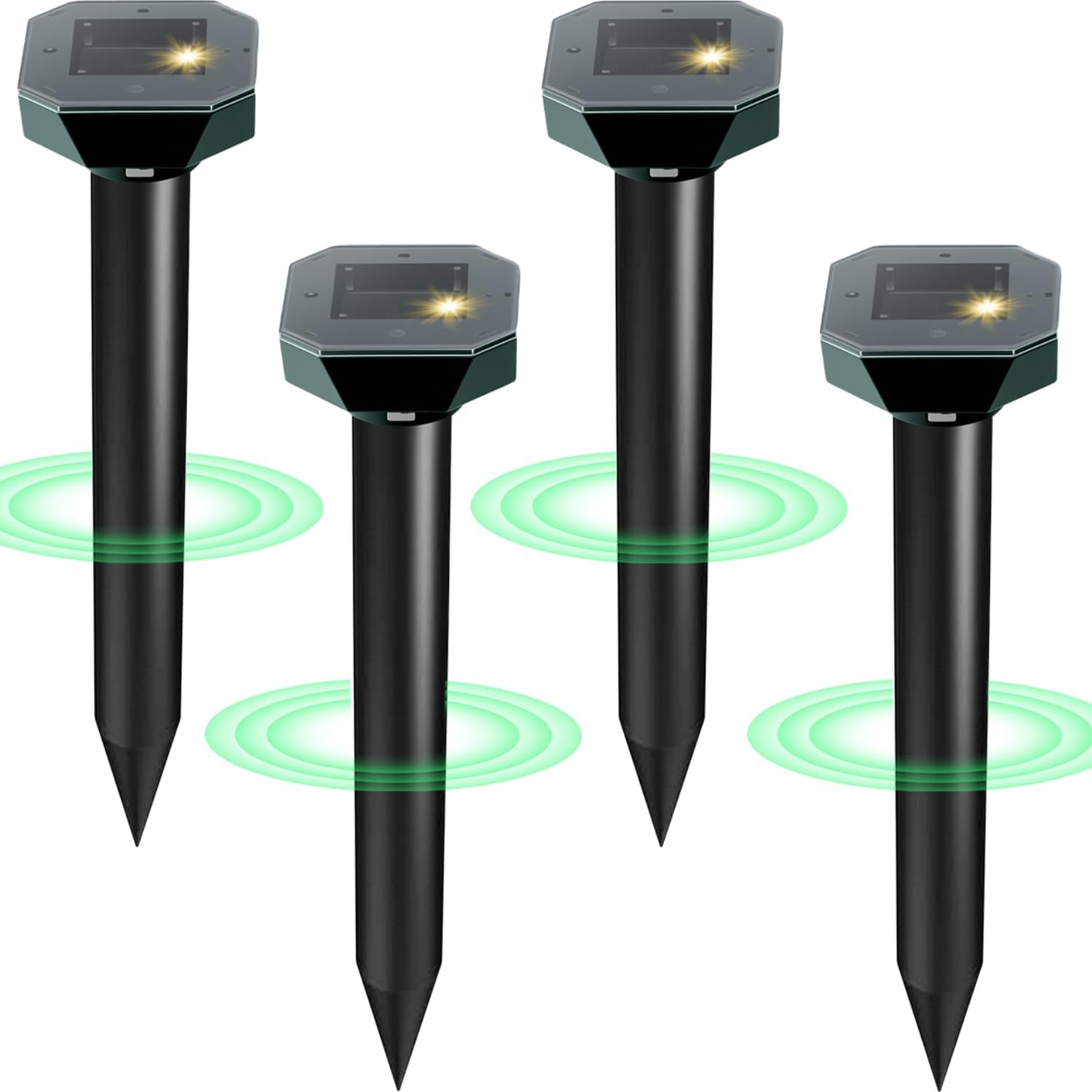 Solar Powered Ultrasonic Animal Repellent 4 Pack IP65 Waterproof for Lawn Garden Gopher Groundhog Raccoon Skunk Mole Rabbit Vole Repeller