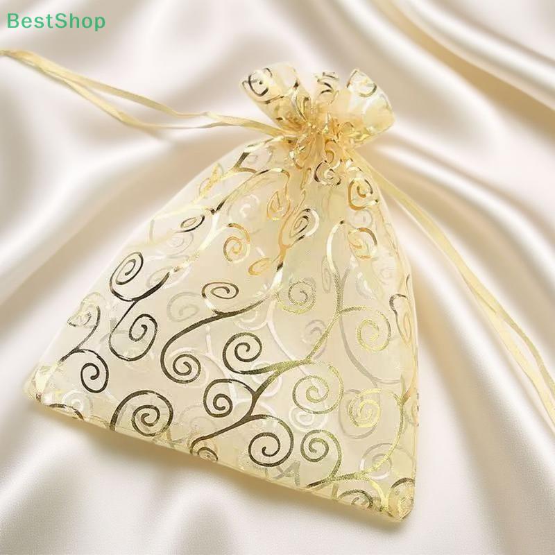 Gift Jewelry Candy Packaging Bag With Gold And Silver Foil,Vine Pattern,Organza Bag With Gold Foil,Drawstring Bag