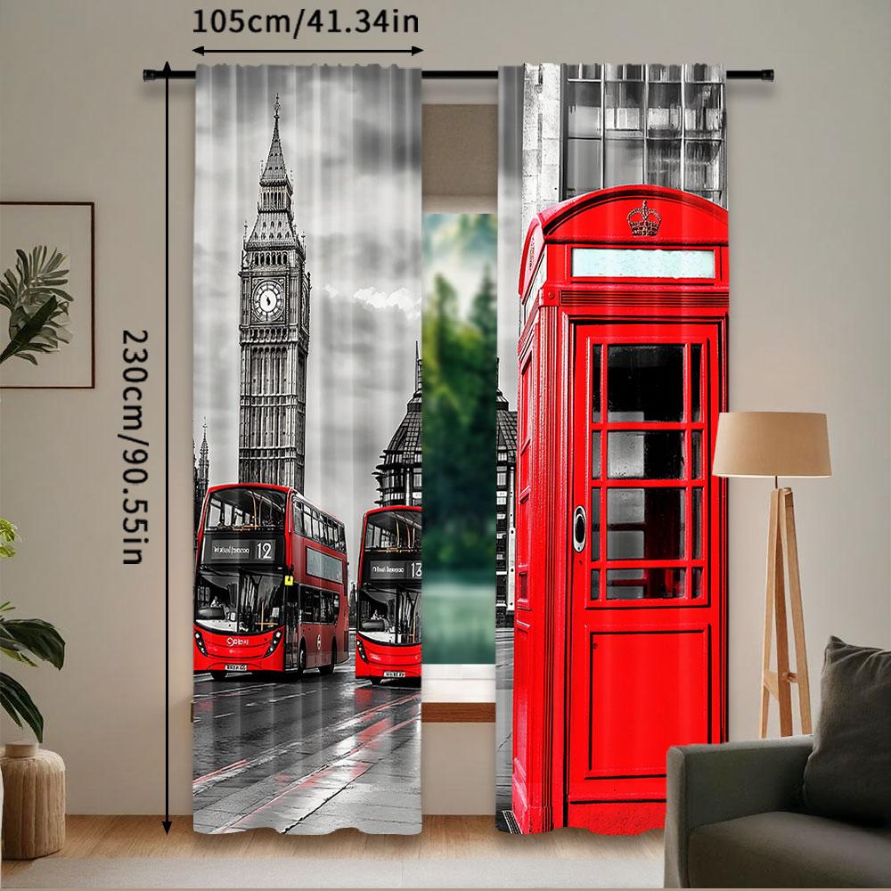 2 Stück London Vorhänge London Telefonzelle auf der Straße Traditionell Lokal Kulturell UK Retro Für Schlafzimmer Wohnzimmer Und Esszimmer